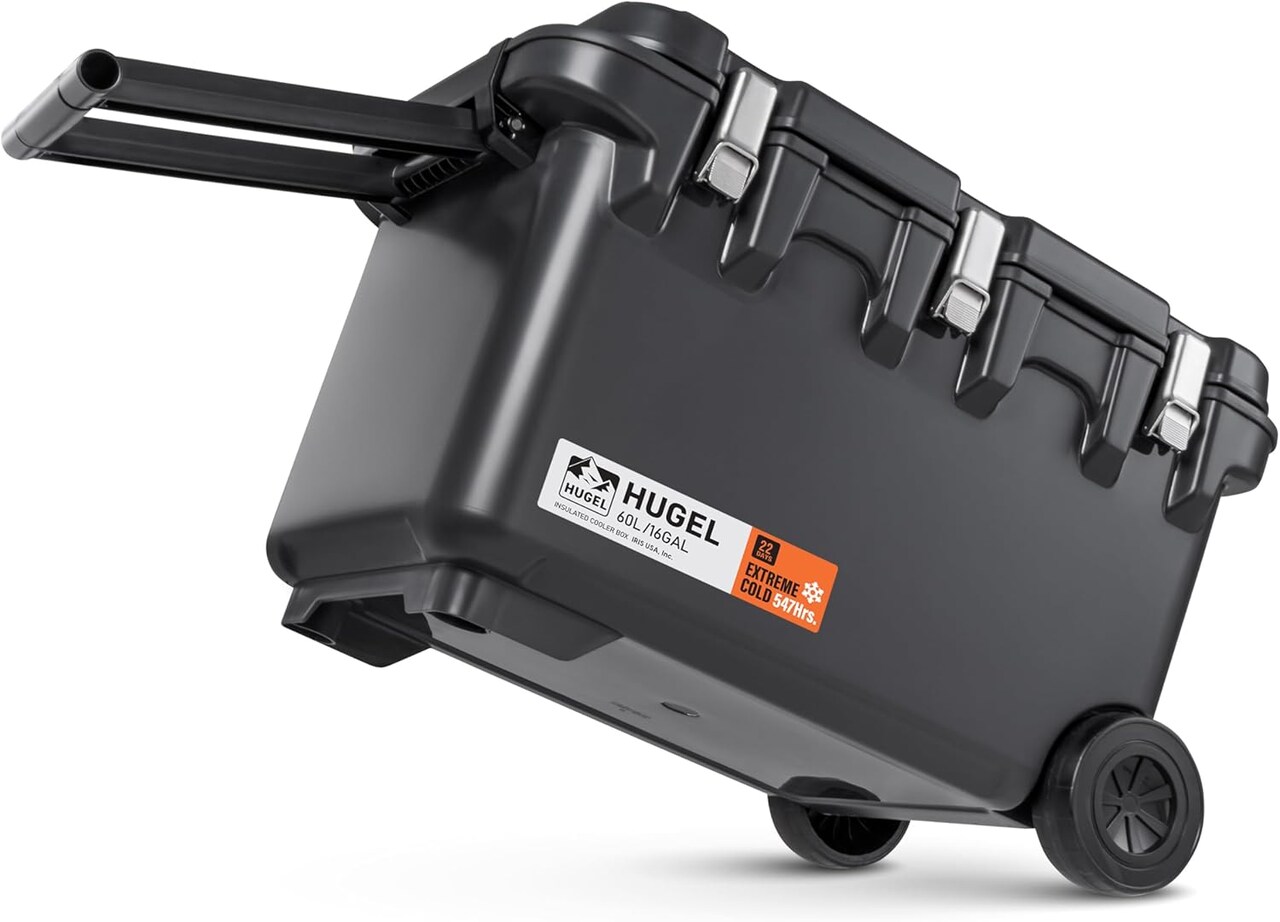 IRIS USA Insulated Extremely Cold Cooler Box, Heavy Duty Cooler with Secure Metal Buckles and Vacuum-Insulated Panels, Durable Ice Chest, Gray